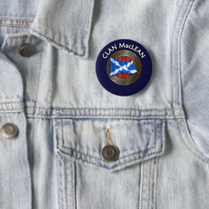 Clan MacLean Tartan Knot & Flag 6 Cm Round Badge