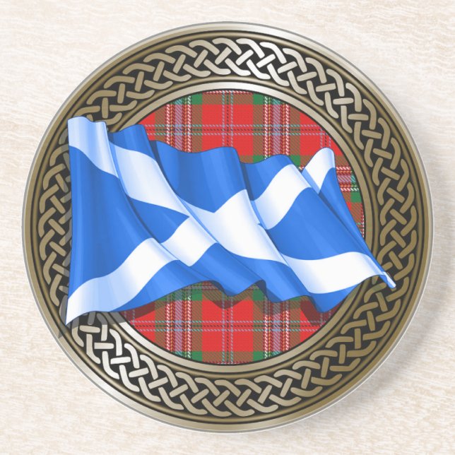 Clan MacLean Tartan Knot & Flag Coaster (Front)
