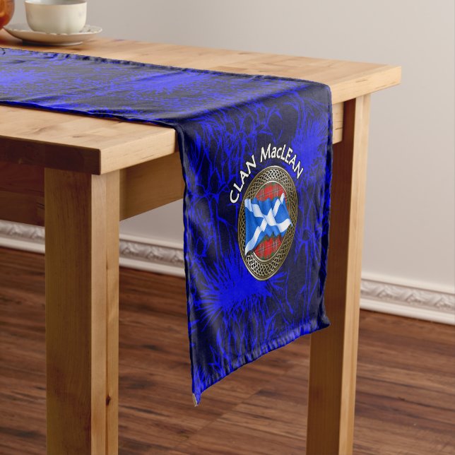 Clan MacLean Tartan Knot & Flag Short Table Runner (In Situ)