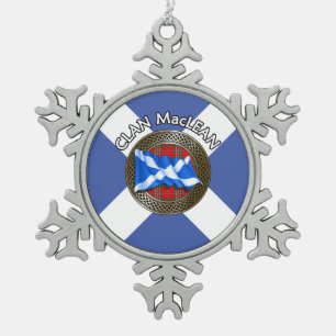 Clan MacLean Tartan Knot & Flag Snowflake Pewter Christmas Ornament
