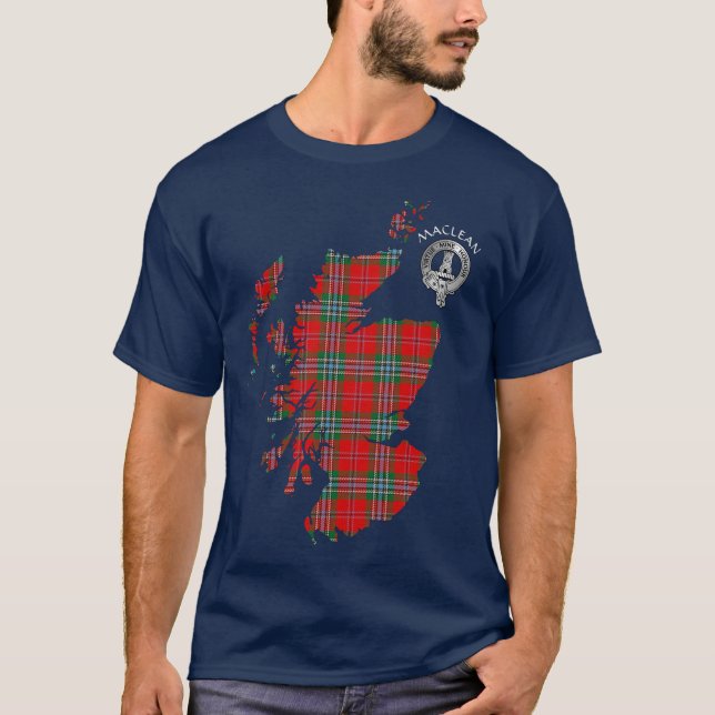 Clan MacLean Tartan Map & Crest T-Shirt (Front)