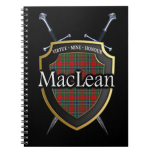 Clan MacLean Tartan Shield & Swords Spiral Notebook