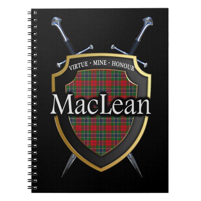 Clan MacLean Tartan Shield & Swords Spiral Notebook (Front)