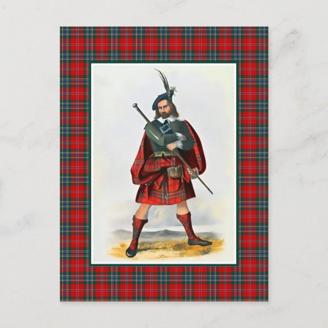 Clan MacLean Vintage Illustration Tartan Frame Postcard (Front)