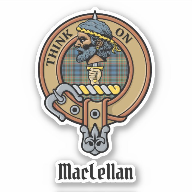 Clan MacLellan Crest over Ancient Tartan (Front)