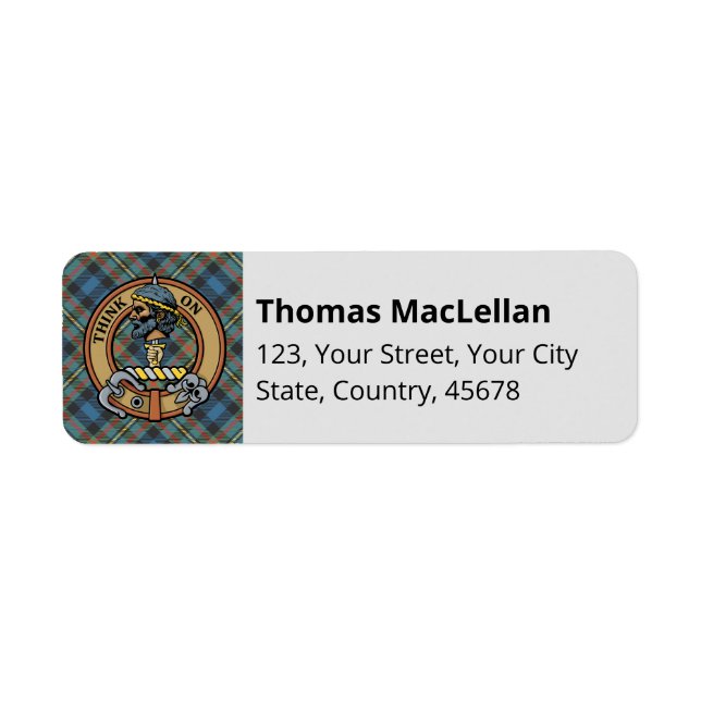 Clan MacLellan Crest over Ancient Tartan (Front)
