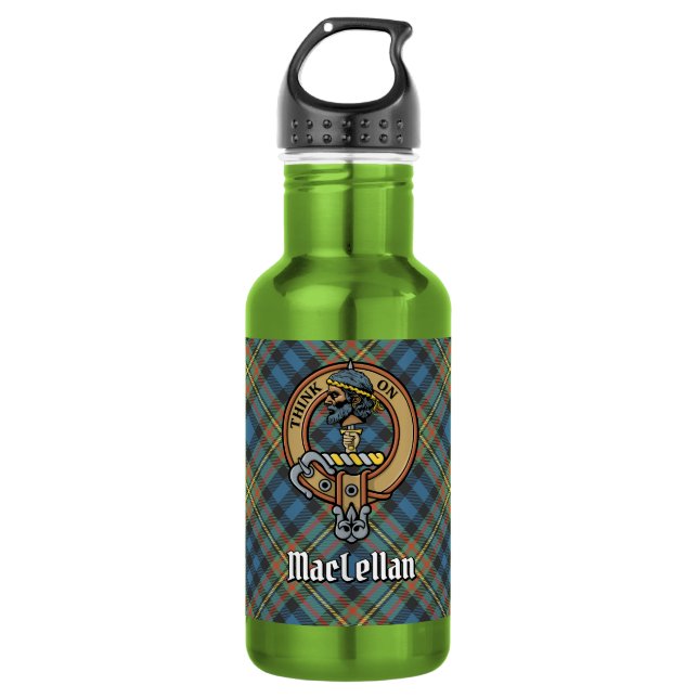 Clan MacLellan Crest over Ancient Tartan 532 Ml Water Bottle (Front)
