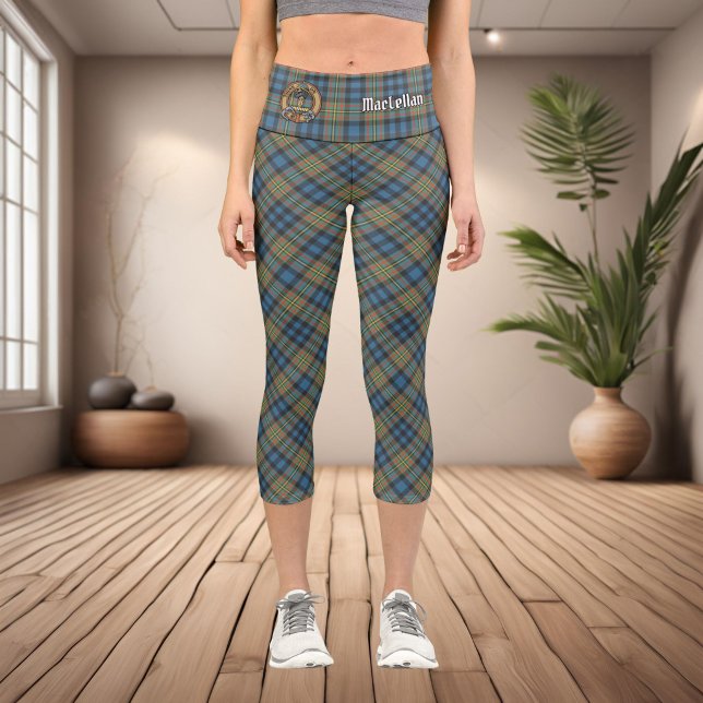 Clan MacLellan Crest over Ancient Tartan Capri Leggings (Creator Uploaded)
