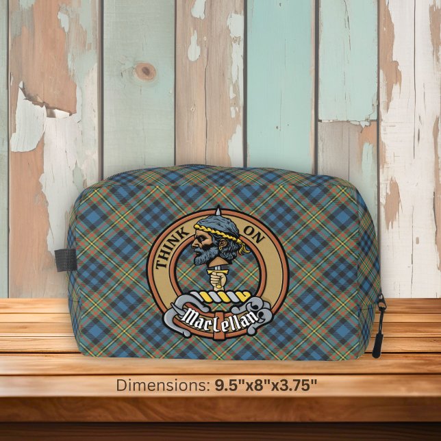 Clan MacLellan Crest over Ancient Tartan Dopp Kit (Creator Uploaded)