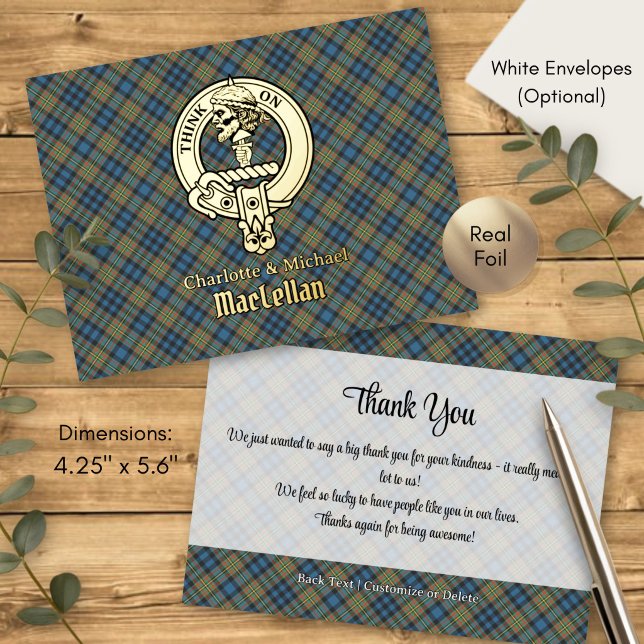 Clan MacLellan Crest over Ancient Tartan Foil Invitation Postcard (Creator Uploaded)