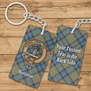 Clan MacLellan Crest over Ancient Tartan Key Ring