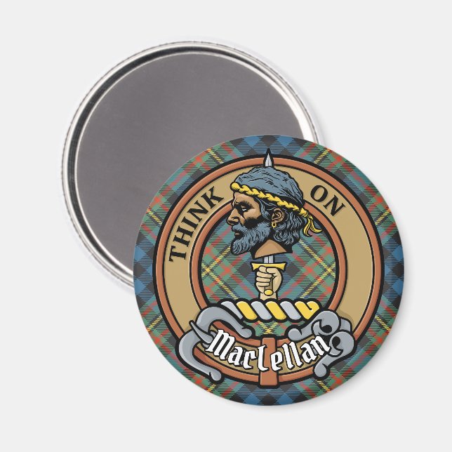 Clan MacLellan Crest over Ancient Tartan Magnet (Front/Back)