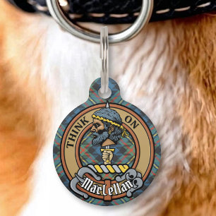 Clan MacLellan Crest over Ancient Tartan Pet Tag