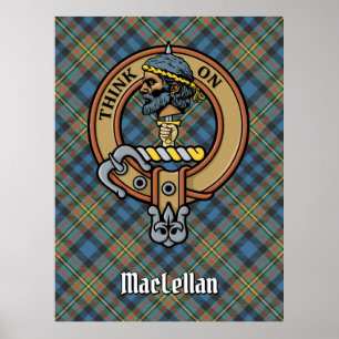 Clan MacLellan Crest over Ancient Tartan Poster