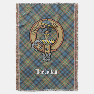 Clan MacLellan Crest over Ancient Tartan Throw Blanket