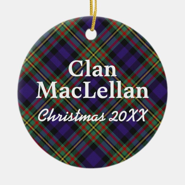 Clan MacLellan Scottish Tartan Ceramic Tree Decoration (Front)