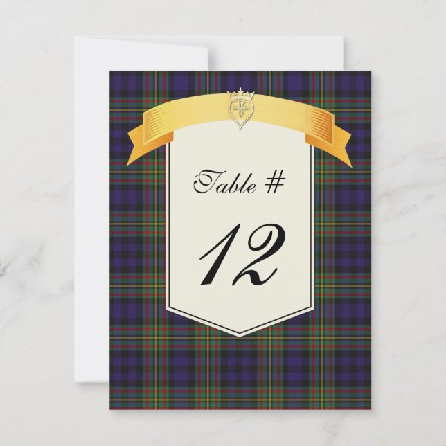 Clan MacLellan Tartan Plaid Wedding Table Number (Front)
