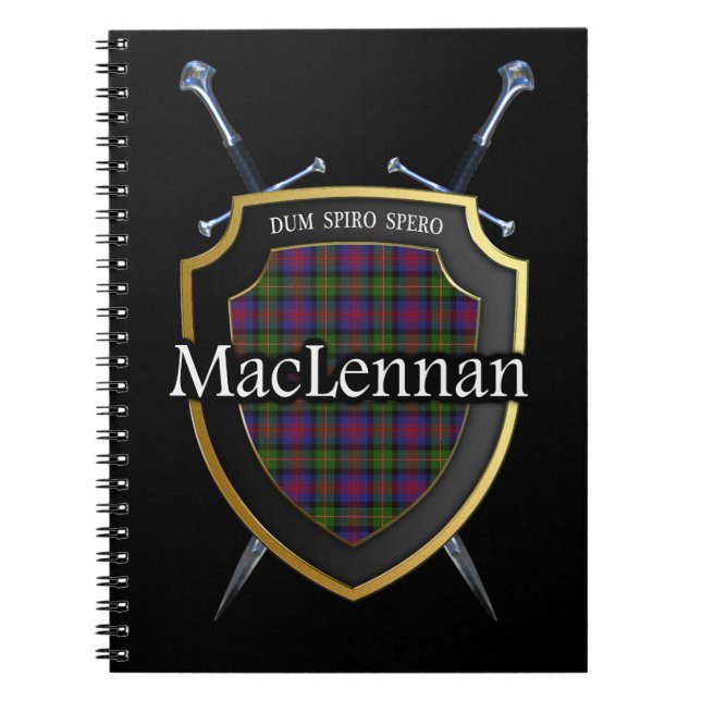 Clan MacLennan Tartan Shield & Swords Spiral Notebook (Front)