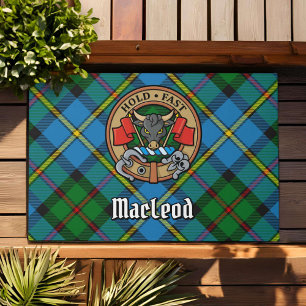 Clan MacLeod Crest over Hunting Tartan Doormat