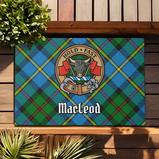 Clan MacLeod Crest over Hunting Tartan Doormat (Creator Uploaded)