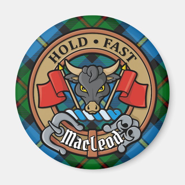 Clan MacLeod Crest over Hunting Tartan Magnet (Front)