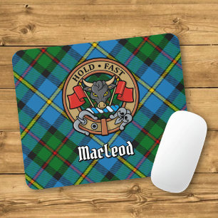 Clan MacLeod Crest over Hunting Tartan Mouse Pad