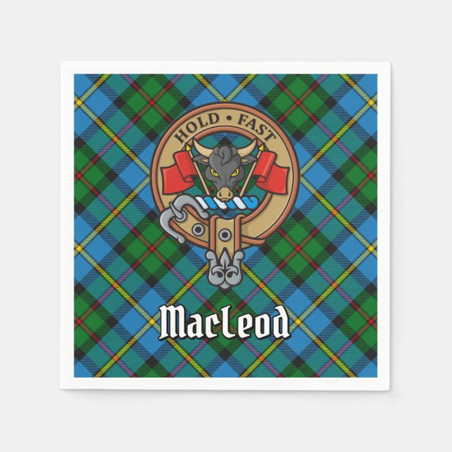Clan MacLeod Crest over Hunting Tartan Napkin (Front)