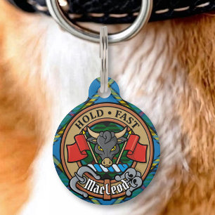 Clan MacLeod Crest over Hunting Tartan Pet Tag