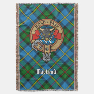 Clan MacLeod Crest over Hunting Tartan Throw Blanket