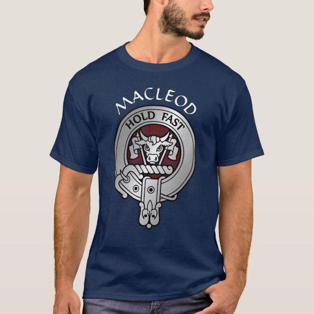 Clan MacLeod Crest & Red Tartan T-Shirt (Front)