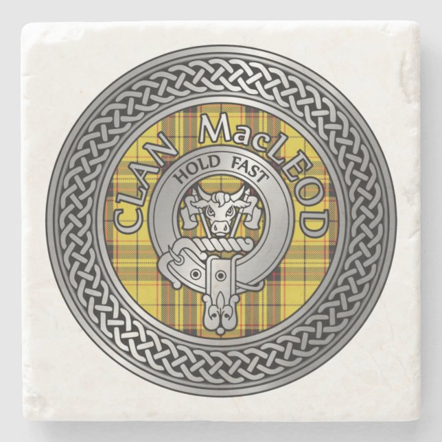 Clan MacLeod Crest & Tartan Knot Stone Coaster (Front)