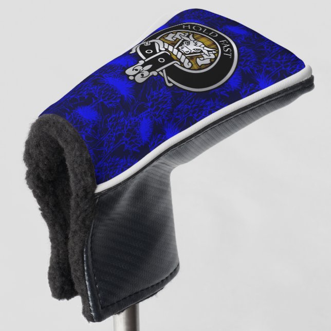 Clan MacLeod Crest & Tartan on Thistle Golf Head Cover (3/4 Front)