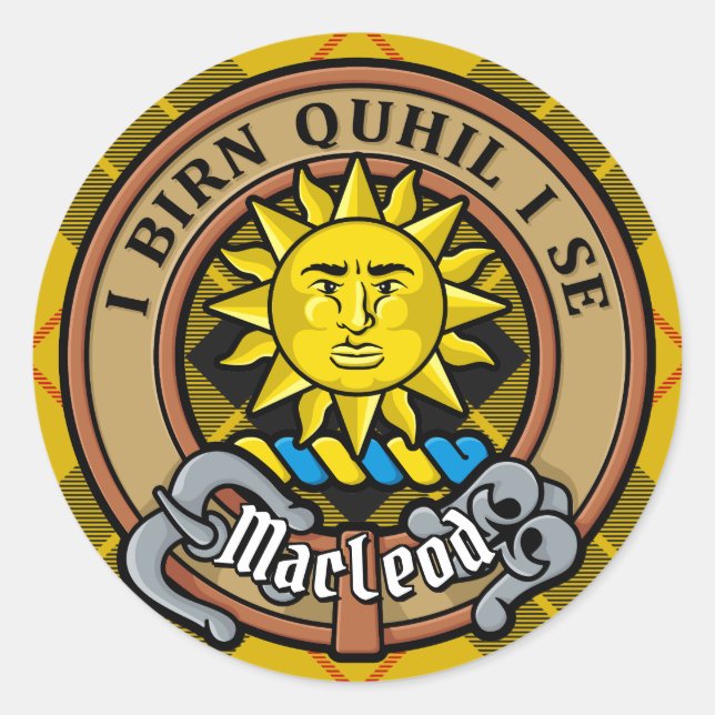 Clan MacLeod of Lewis Crest over Tartan Classic Round Sticker (Front)