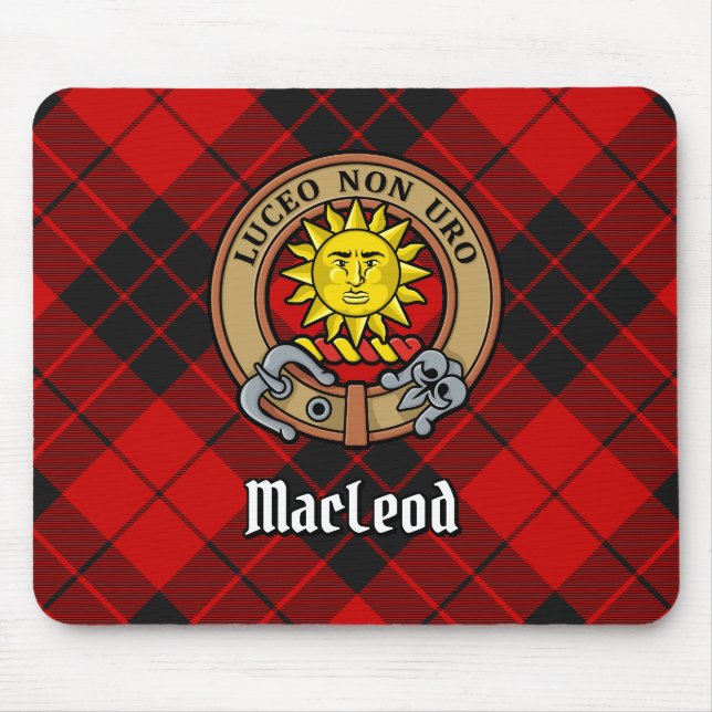 Clan MacLeod of Raasay Crest over Tartan Mouse Pad (Front)