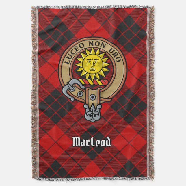 Clan MacLeod of Raasay Crest over Tartan Throw Blanket (Front Vertical)