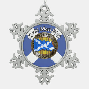 Clan MacLeod Tartan Knot & Flag Snowflake Pewter Christmas Ornament