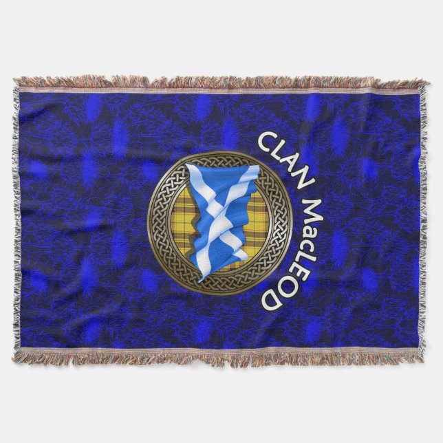 Clan MacLeod Tartan Knot & Flag Throw Blanket (Front)