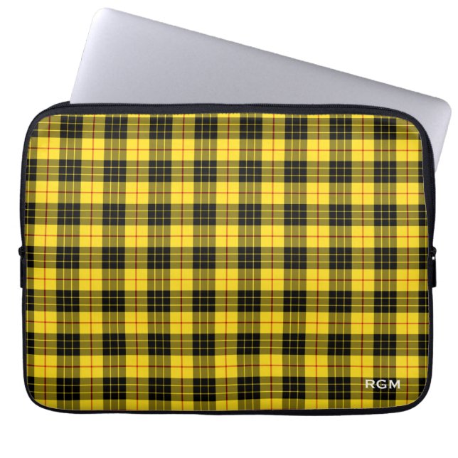 Clan MacLeod Tartan Yellow & Black Plaid Monogram Laptop Sleeve (Front)