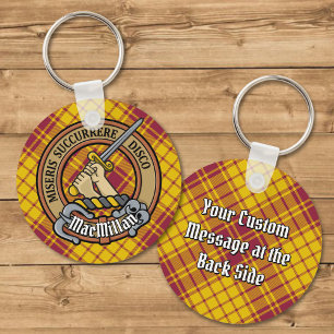 Clan MacMillan Crest over Dress Tartan Key Ring