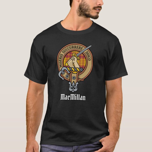 Clan MacMillan Crest over Dress Tartan T-Shirt (Front)