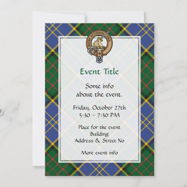 Clan MacMillan Crest over Hunting Tartan Invitation (Front)