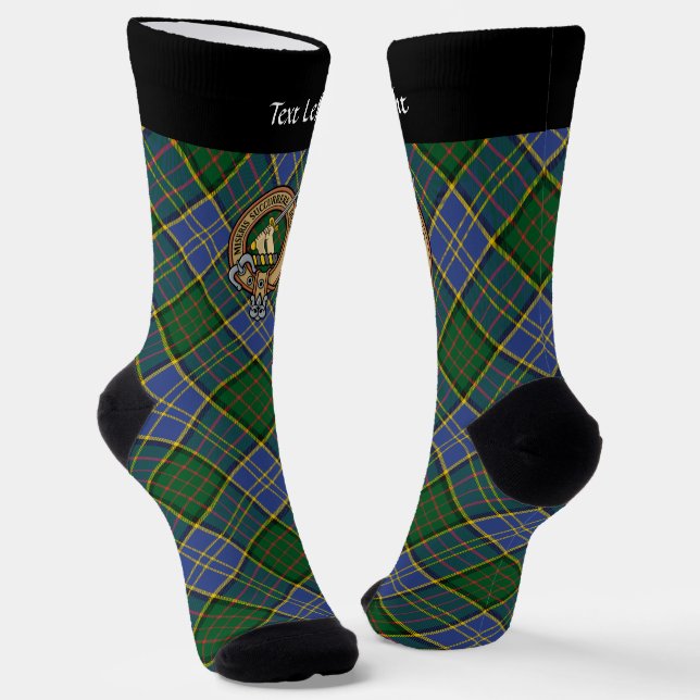 Clan MacMillan Crest over Hunting Tartan Socks (Angled)