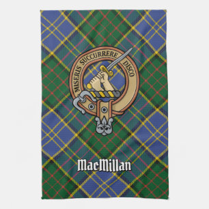 Clan MacMillan Crest over Hunting Tartan Tea Towel