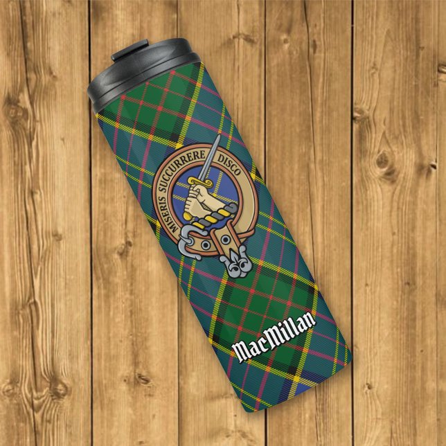 Clan MacMillan Crest over Hunting Tartan Thermal Tumbler (Creator Uploaded)