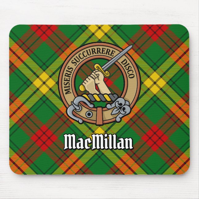 Clan MacMillan Crest over Tartan Mouse Pad (Front)