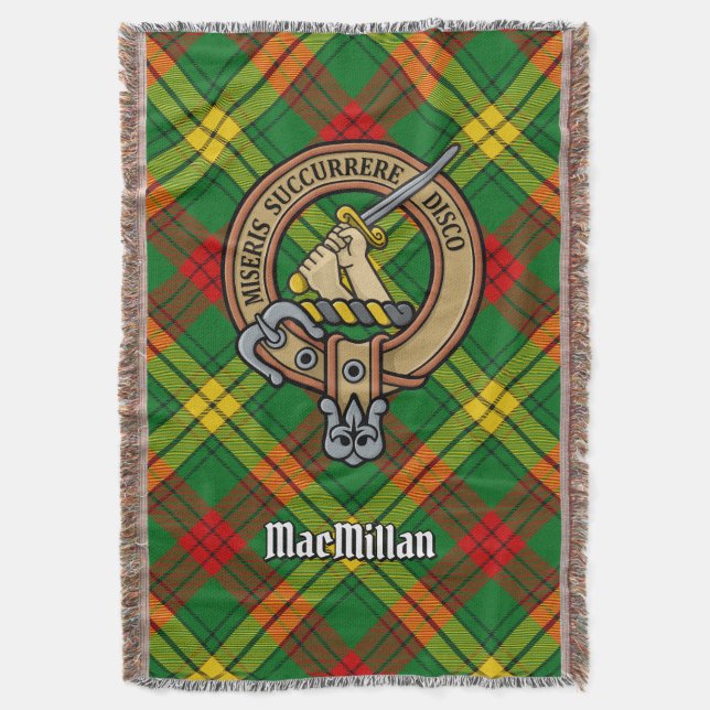 Clan MacMillan Crest over Tartan Throw Blanket (Front Vertical)