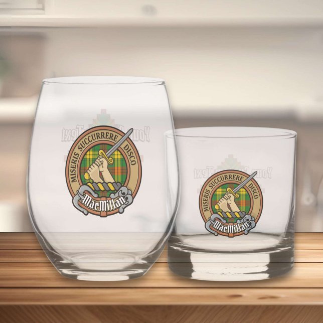 Clan MacMillan Crest over Tartan Whiskey Glass (Creator Uploaded)