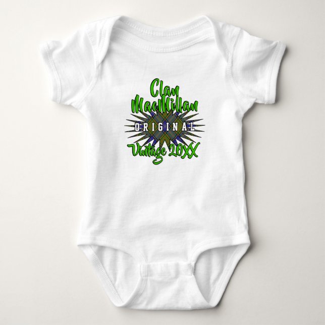 Clan MacMillan Tartan Burst Vintage Birthyear Baby Bodysuit (Front)