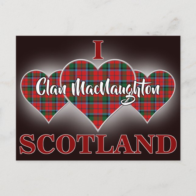 Clan MacNaughton I Love Scotland Tartan Heart Postcard (Front)