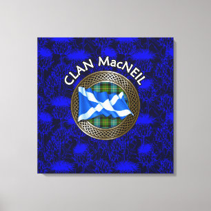 Clan MacNeil Crest & Tartan Knot on Thistle Canvas Print
